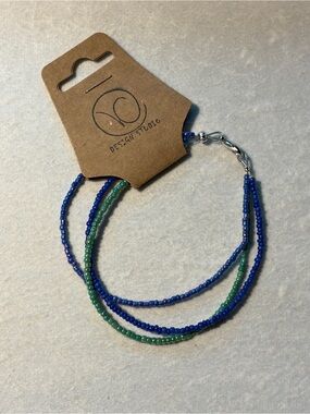 Handmade Blue & Green Seed-Bead Double Bracelet